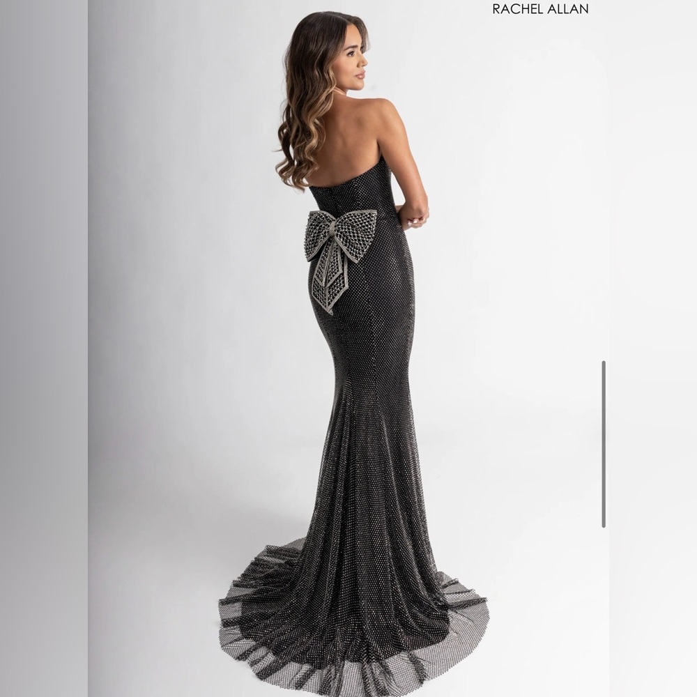 Rachel Allan Sparkling Black Gown with Bow Accent Rachel Allan 70936 - Picture 5 of 7